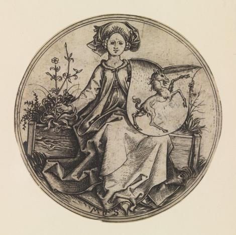 Zdjęcie nr 5 (8)
                                	                                   5. Siedząca dama trzymająca tarczę z Jednorożcem, Niemcy, Martin Schongauer, 1470- 1491. The Metropolitan Museum of Art, New York, nr inw. 28.26.8. Fot. Domena Publiczna.
                                  